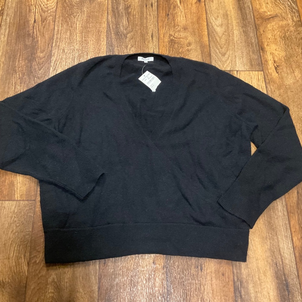 Madewell Sweater Size XXL Wrap Front Black Wool Alpaca Blend Cozy Womens New